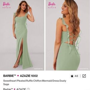 Azazie Dusty Sage Ruffled Backless Mermaid Dress
